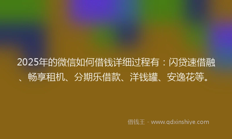 2025年的微信如何借钱详细过程有：闪贷速借融、畅享租机、分期乐借款、洋钱罐、安逸花等。