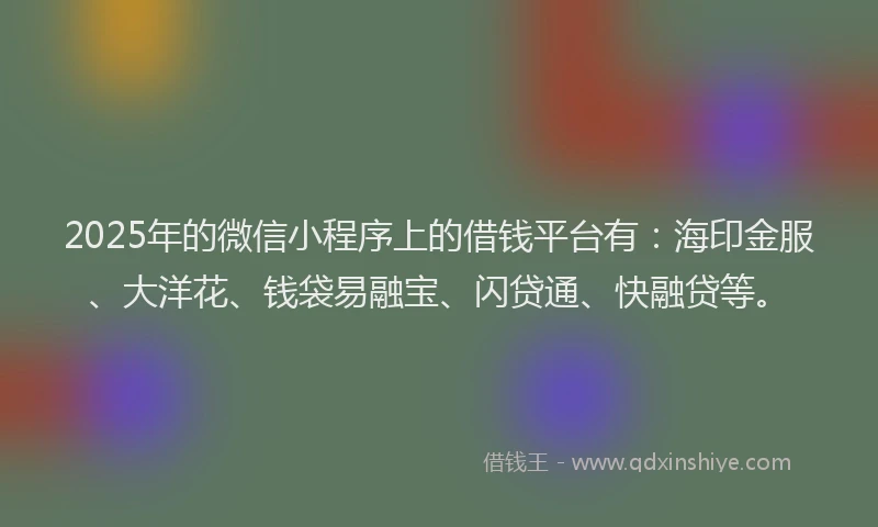 2025年的微信小程序上的借钱平台有：海印金服、大洋花、钱袋易融宝、闪贷通、快融贷等。