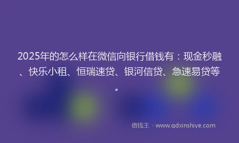 2025年的怎么样在微信向银行借钱有：现金秒融、快乐小租、恒瑞速贷、银河信贷、急速易贷等。