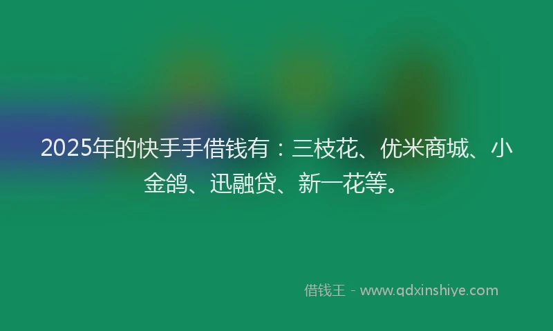 2025年的快手手借钱有：三枝花、优米商城、小金鸽、迅融贷、新一花等。