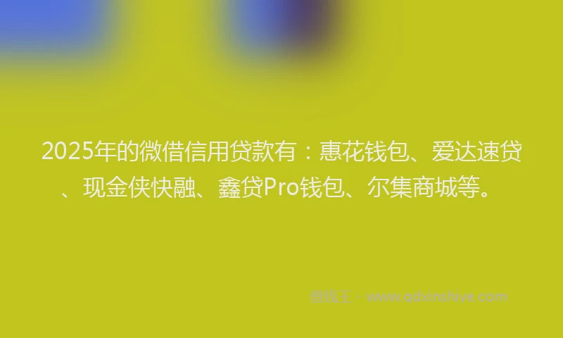 2025年的微借信用贷款有：惠花钱包、爱达速贷、现金侠快融、鑫贷Pro钱包、尔集商城等。