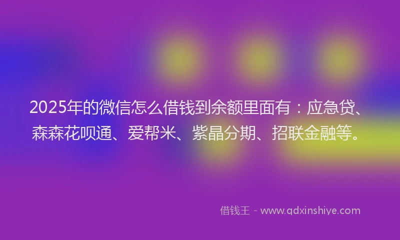 2025年的微信怎么借钱到余额里面有：应急贷、森森花呗通、爱帮米、紫晶分期、招联金融等。
