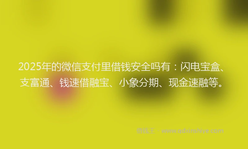 2025年的微信支付里借钱安全吗有：闪电宝盒、支富通、钱速借融宝、小象分期、现金速融等。