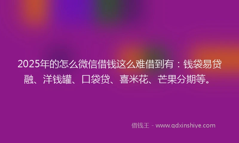 2025年的怎么微信借钱这么难借到有：钱袋易贷融、洋钱罐、口袋贷、喜米花、芒果分期等。