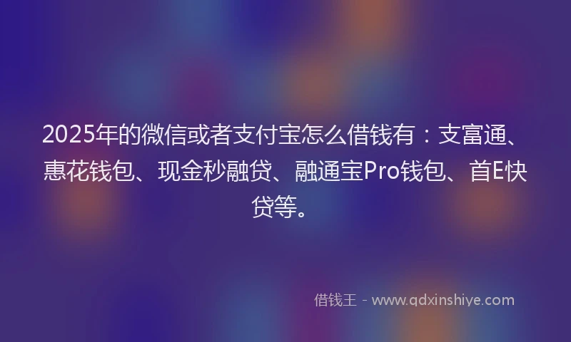2025年的微信或者支付宝怎么借钱有：支富通、惠花钱包、现金秒融贷、融通宝Pro钱包、首E快贷等。