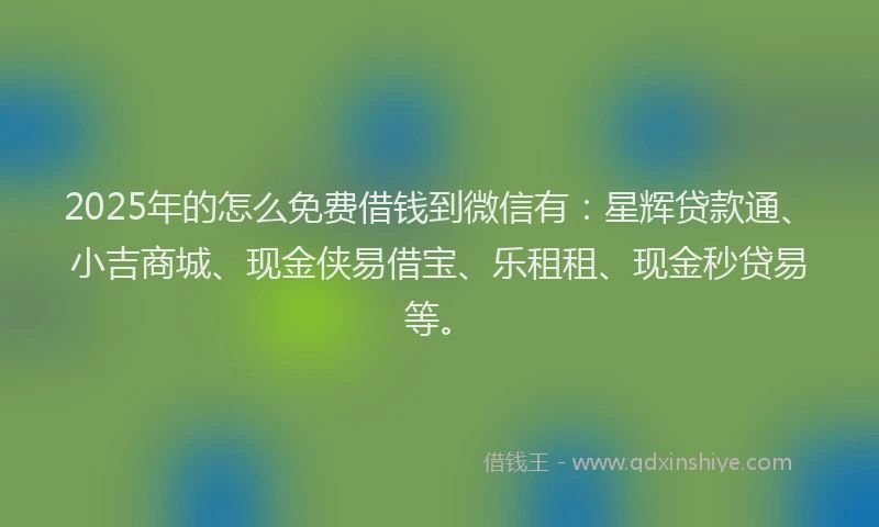 2025年的怎么免费借钱到微信有：星辉贷款通、小吉商城、现金侠易借宝、乐租租、现金秒贷易等。