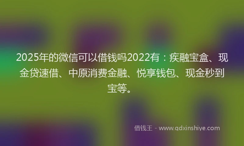 2025年的微信可以借钱吗2022有：疾融宝盒、现金贷速借、中原消费金融、悦享钱包、现金秒到宝等。