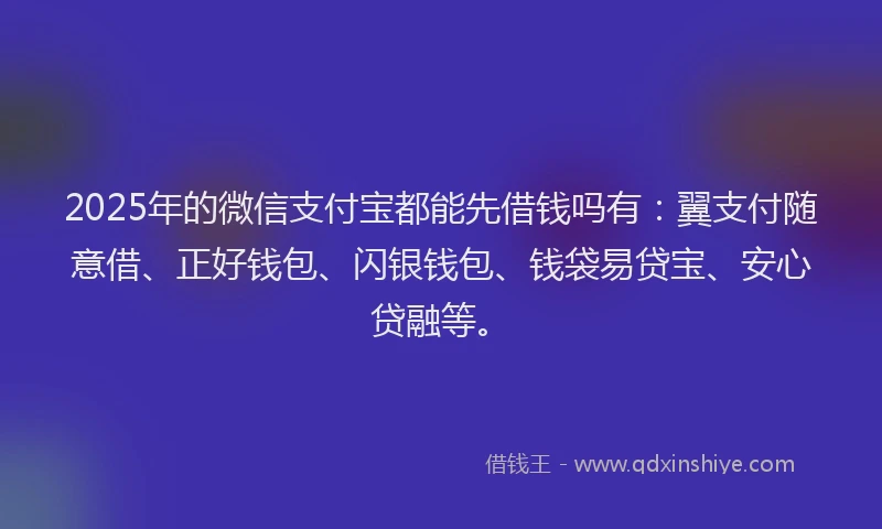 2025年的微信支付宝都能先借钱吗有：翼支付随意借、正好钱包、闪银钱包、钱袋易贷宝、安心贷融等。