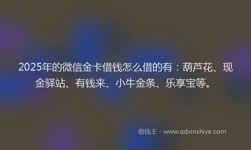2025年的微信金卡借钱怎么借的有：葫芦花、现金驿站、有钱来、小牛金条、乐享宝等。