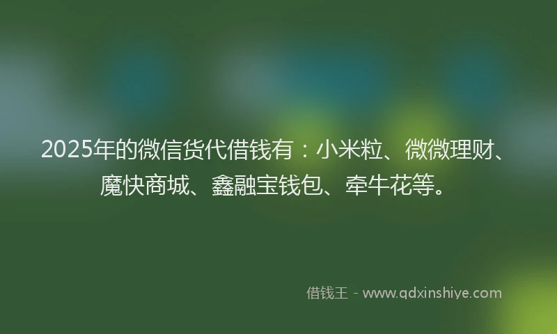 2025年的微信货代借钱有：小米粒、微微理财、魔快商城、鑫融宝钱包、牵牛花等。