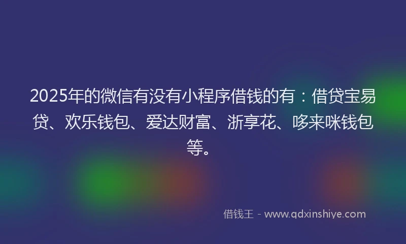 2025年的微信有没有小程序借钱的有：借贷宝易贷、欢乐钱包、爱达财富、浙享花、哆来咪钱包等。