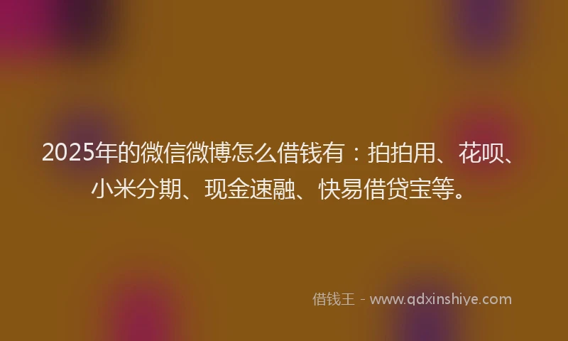 2025年的微信微博怎么借钱有：拍拍用、花呗、小米分期、现金速融、快易借贷宝等。