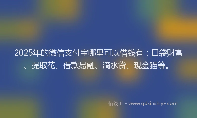 2025年的微信支付宝哪里可以借钱有：口袋财富、提取花、借款易融、滴水贷、现金猫等。