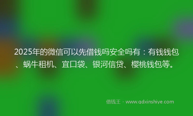 2025年的微信可以先借钱吗安全吗有：有钱钱包、蜗牛租机、宜口袋、银河信贷、樱桃钱包等。