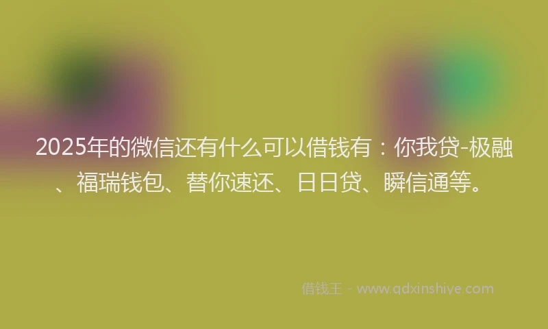2025年的微信还有什么可以借钱有：你我贷-极融、福瑞钱包、替你速还、日日贷、瞬信通等。