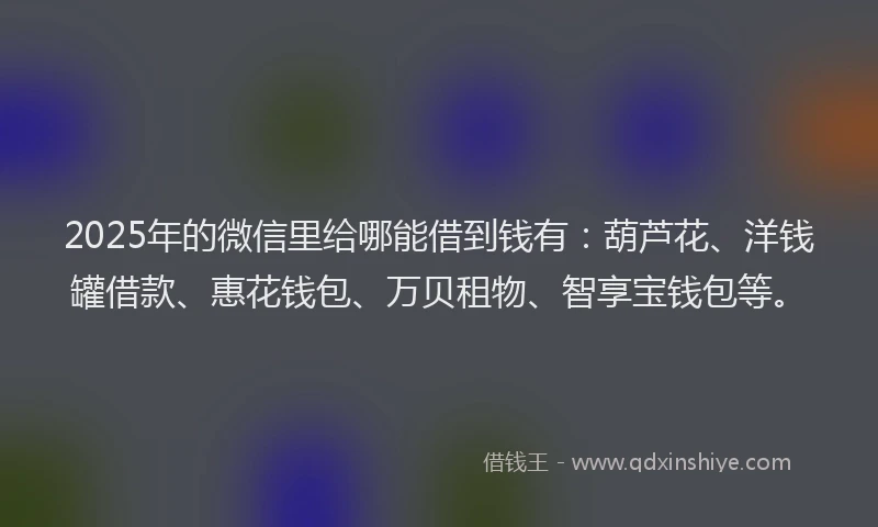 2025年的微信里给哪能借到钱有：葫芦花、洋钱罐借款、惠花钱包、万贝租物、智享宝钱包等。