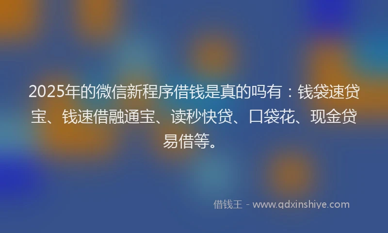 2025年的微信新程序借钱是真的吗有：钱袋速贷宝、钱速借融通宝、读秒快贷、口袋花、现金贷易借等。