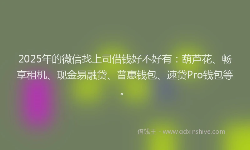 2025年的微信找上司借钱好不好有：葫芦花、畅享租机、现金易融贷、普惠钱包、速贷Pro钱包等。