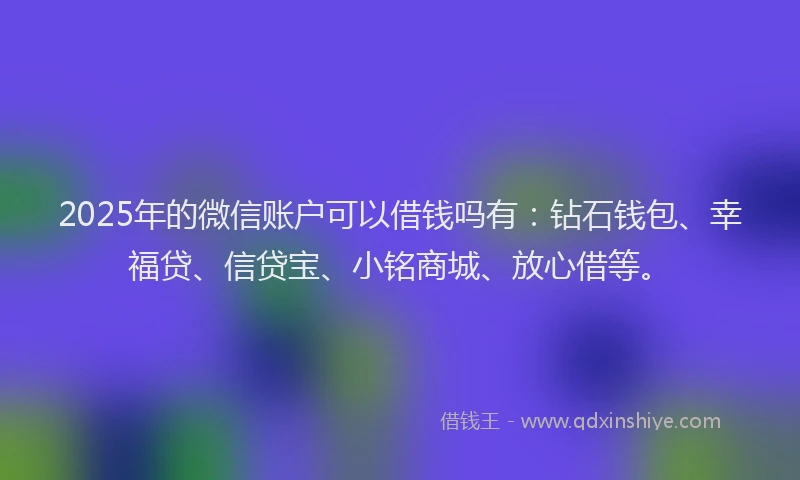 2025年的微信账户可以借钱吗有：钻石钱包、幸福贷、信贷宝、小铭商城、放心借等。