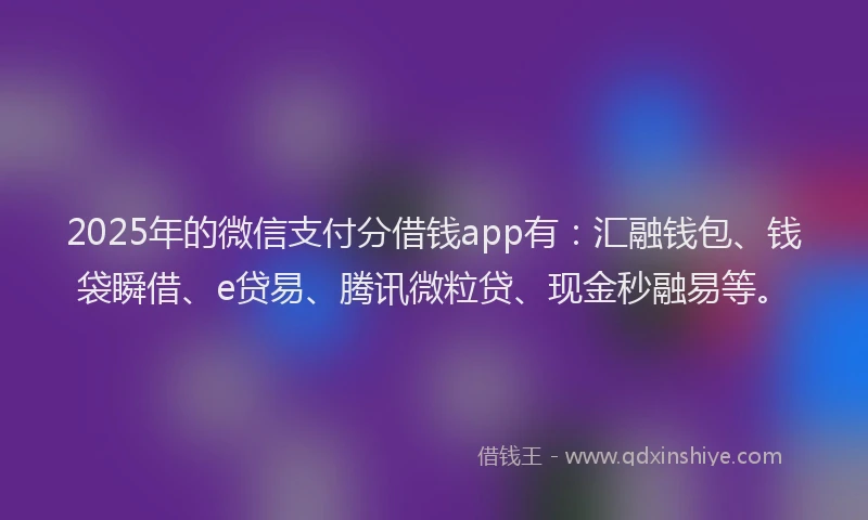 2025年的微信支付分借钱app有：汇融钱包、钱袋瞬借、e贷易、腾讯微粒贷、现金秒融易等。