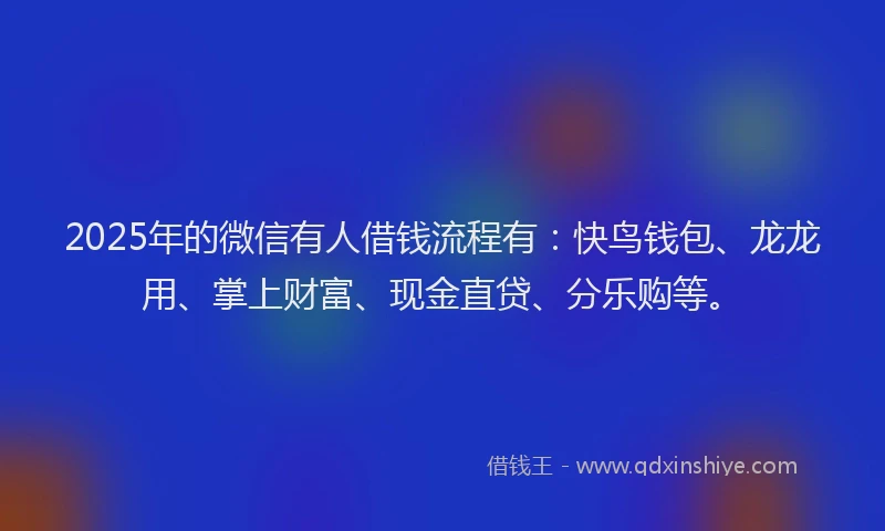 2025年的微信有人借钱流程有：快鸟钱包、龙龙用、掌上财富、现金直贷、分乐购等。