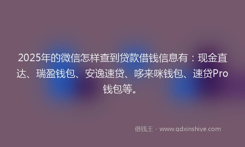 2025年的微信怎样查到贷款借钱信息有：现金直达、瑞盈钱包、安逸速贷、哆来咪钱包、速贷Pro钱包等。