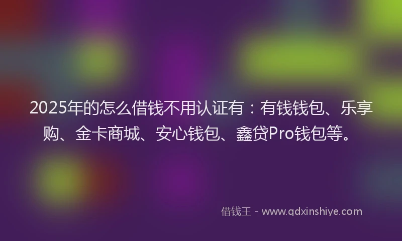 2025年的怎么借钱不用认证有：有钱钱包、乐享购、金卡商城、安心钱包、鑫贷Pro钱包等。