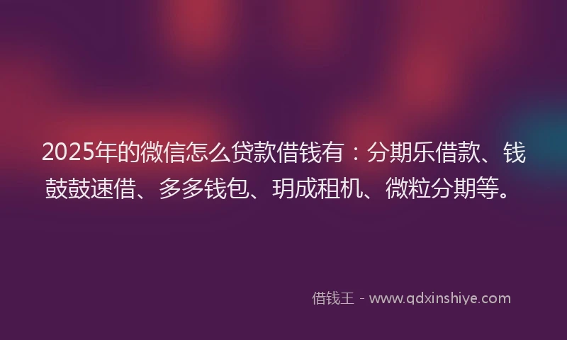2025年的微信怎么贷款借钱有：分期乐借款、钱鼓鼓速借、多多钱包、玥成租机、微粒分期等。