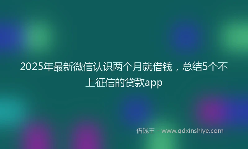 2025年最新微信认识两个月就借钱，总结5个不上征信的贷款app