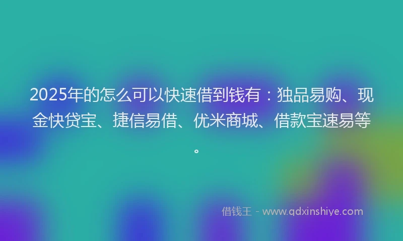 2025年的怎么可以快速借到钱有：独品易购、现金快贷宝、捷信易借、优米商城、借款宝速易等。