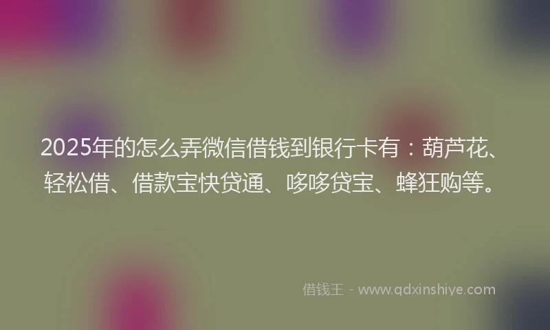 2025年的怎么弄微信借钱到银行卡有：葫芦花、轻松借、借款宝快贷通、哆哆贷宝、蜂狂购等。