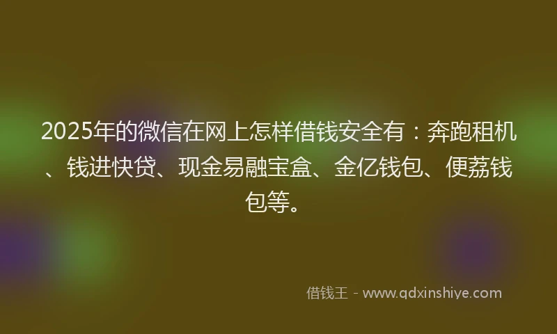 2025年的微信在网上怎样借钱安全有：奔跑租机、钱进快贷、现金易融宝盒、金亿钱包、便荔钱包等。