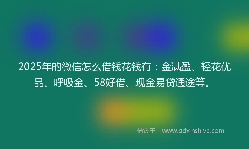 2025年的微信怎么借钱花钱有：金满盈、轻花优品、呼吸金、58好借、现金易贷通途等。