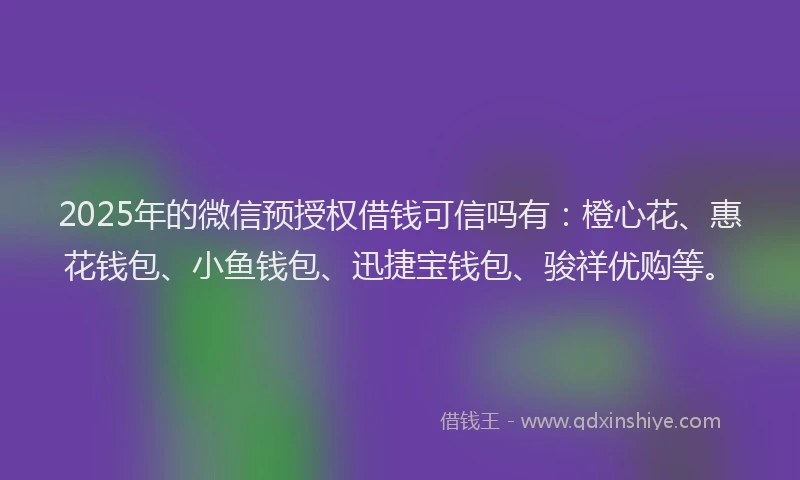 2025年的微信预授权借钱可信吗有：橙心花、惠花钱包、小鱼钱包、迅捷宝钱包、骏祥优购等。