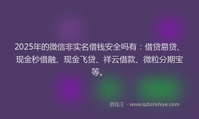 2025年的微信非实名借钱安全吗有：借贷易贷、现金秒借融、现金飞贷、祥云借款、微粒分期宝等。