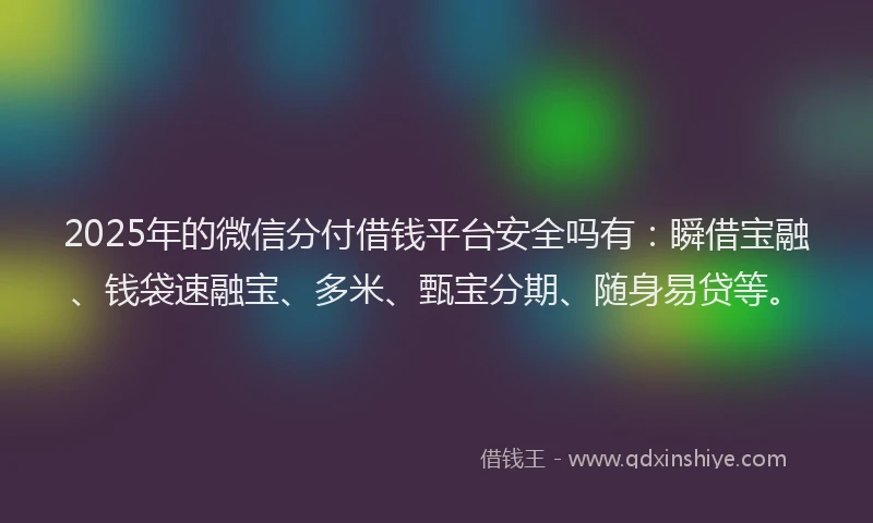 2025年的微信分付借钱平台安全吗有：瞬借宝融、钱袋速融宝、多米、甄宝分期、随身易贷等。