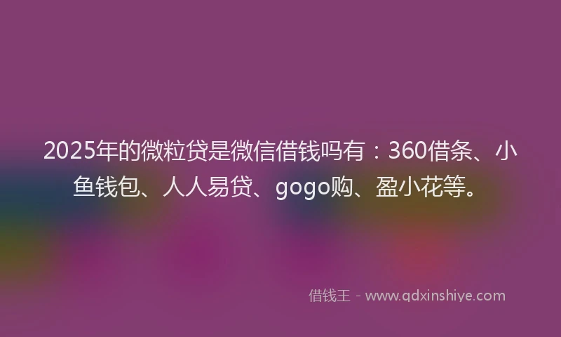 2025年的微粒贷是微信借钱吗有：360借条、小鱼钱包、人人易贷、gogo购、盈小花等。
