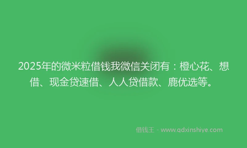 2025年的微米粒借钱我微信关闭有：橙心花、想借、现金贷速借、人人贷借款、鹿优选等。