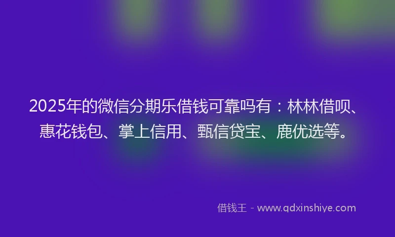 2025年的微信分期乐借钱可靠吗有：林林借呗、惠花钱包、掌上信用、甄信贷宝、鹿优选等。