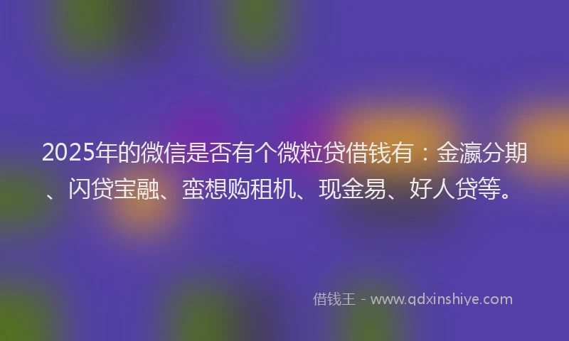 2025年的微信是否有个微粒贷借钱有：金瀛分期、闪贷宝融、蛮想购租机、现金易、好人贷等。