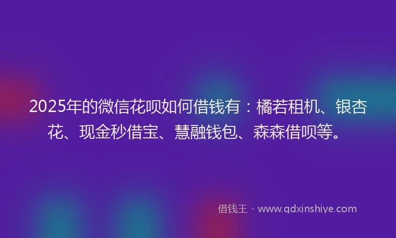 2025年的微信花呗如何借钱有：橘若租机、银杏花、现金秒借宝、慧融钱包、森森借呗等。