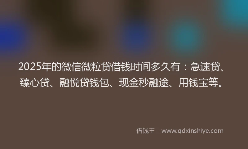 2025年的微信微粒贷借钱时间多久有：急速贷、臻心贷、融悦贷钱包、现金秒融途、用钱宝等。
