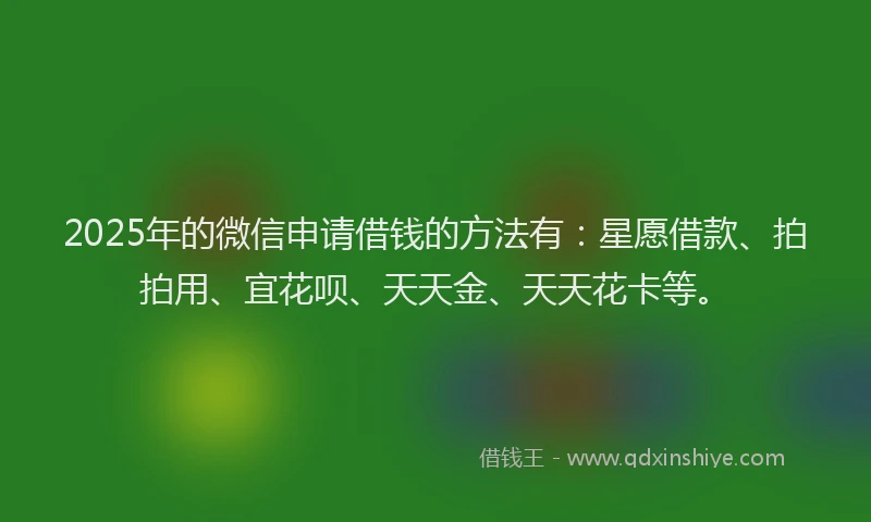 2025年的微信申请借钱的方法有：星愿借款、拍拍用、宜花呗、天天金、天天花卡等。