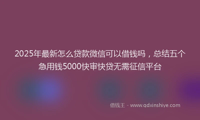 2025年最新怎么贷款微信可以借钱吗，总结五个急用钱5000快审快贷无需征信平台