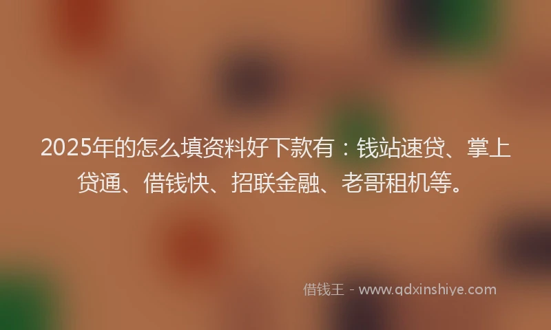 2025年的怎么填资料好下款有：钱站速贷、掌上贷通、借钱快、招联金融、老哥租机等。