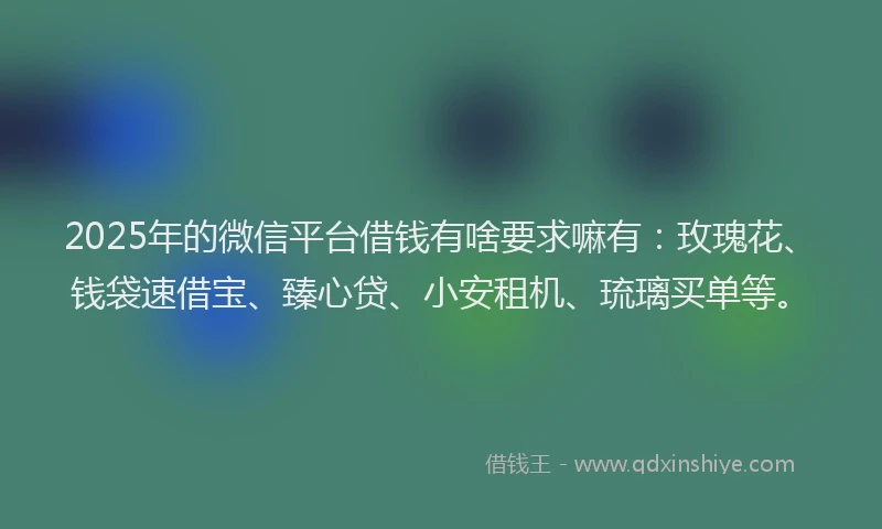 2025年的微信平台借钱有啥要求嘛有：玫瑰花、钱袋速借宝、臻心贷、小安租机、琉璃买单等。