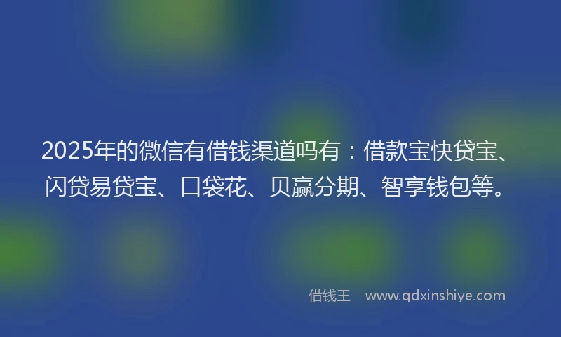 2025年的微信有借钱渠道吗有：借款宝快贷宝、闪贷易贷宝、口袋花、贝赢分期、智享钱包等。