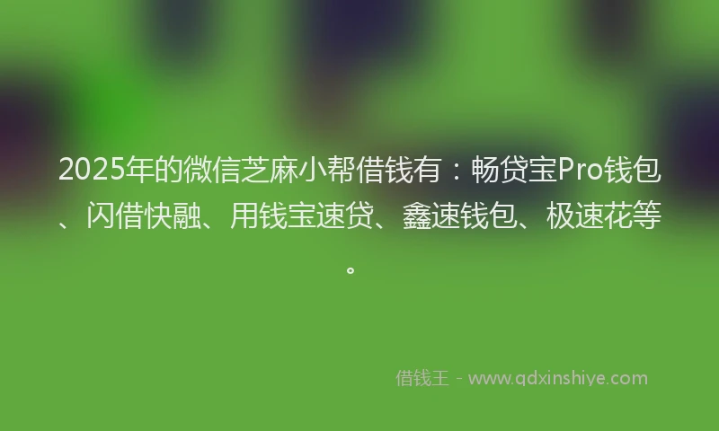 2025年的微信芝麻小帮借钱有：畅贷宝Pro钱包、闪借快融、用钱宝速贷、鑫速钱包、极速花等。