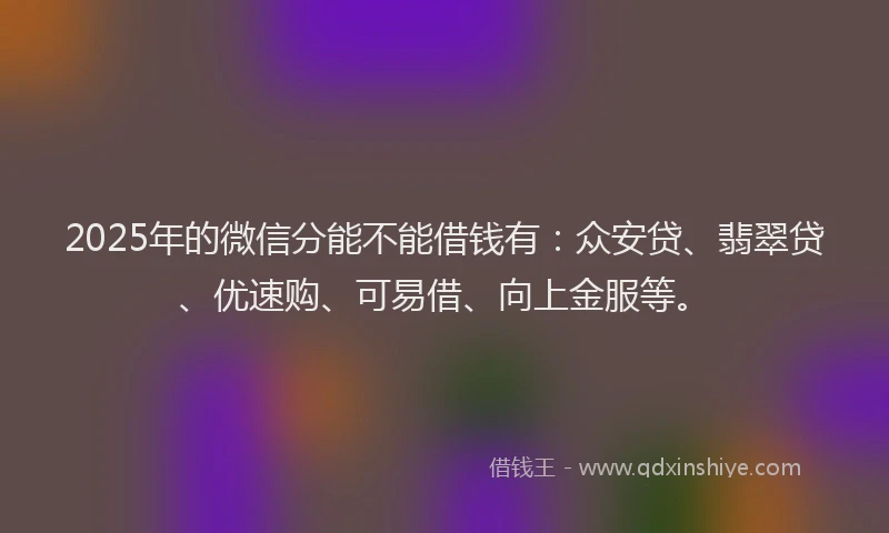 2025年的微信分能不能借钱有：众安贷、翡翠贷、优速购、可易借、向上金服等。