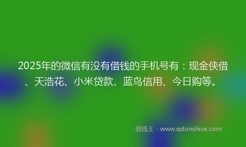 2025年的微信有没有借钱的手机号有：现金侠借、天浩花、小米贷款、蓝鸟信用、今日购等。
